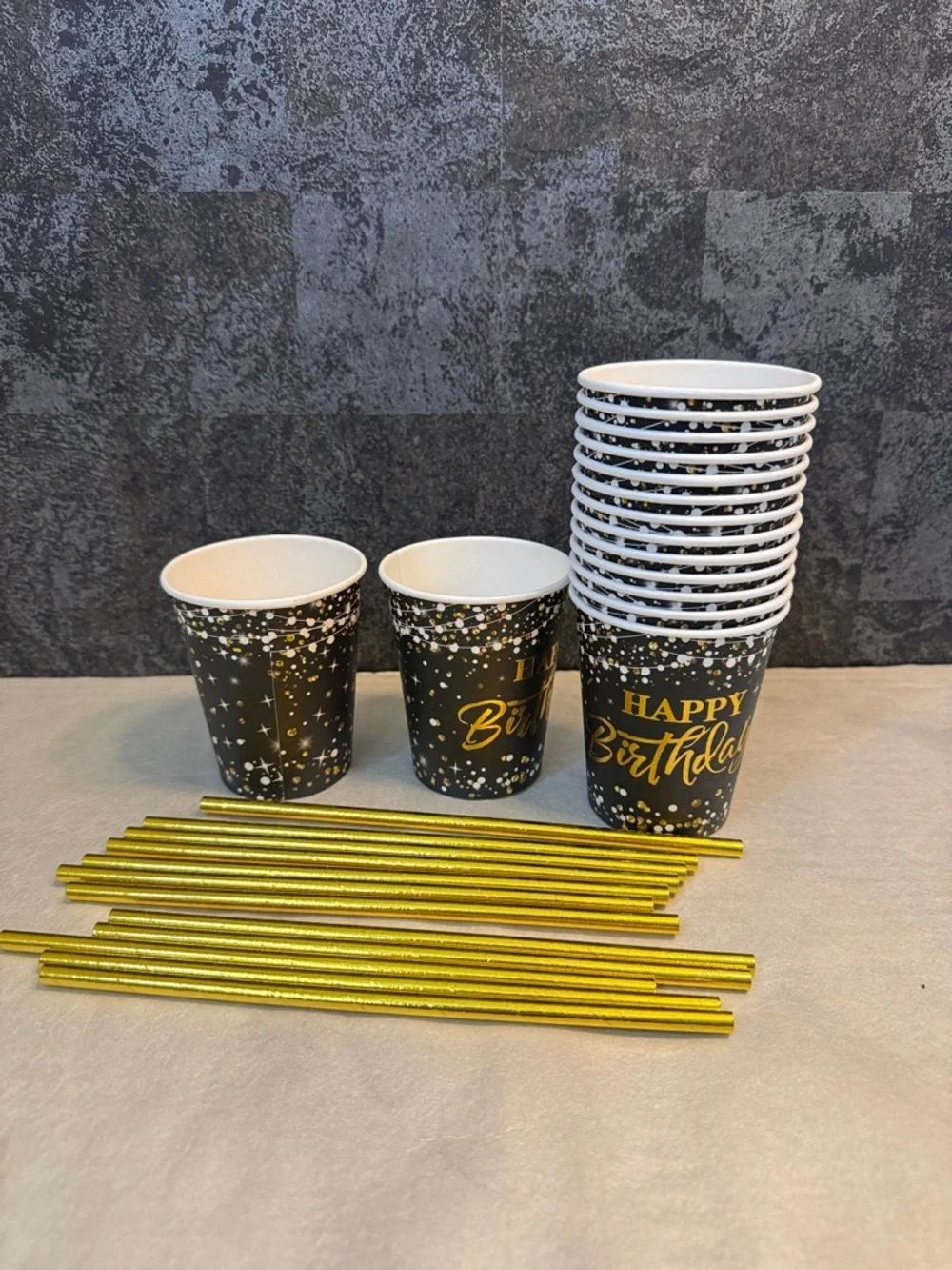 Gold and Black Happy Birthday Party Supplies Kit - Home Party Decorations